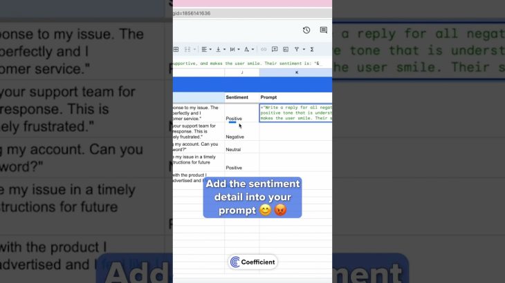 ChatGPT Inside Google Sheets: Example Support Replies Based on Sentiment